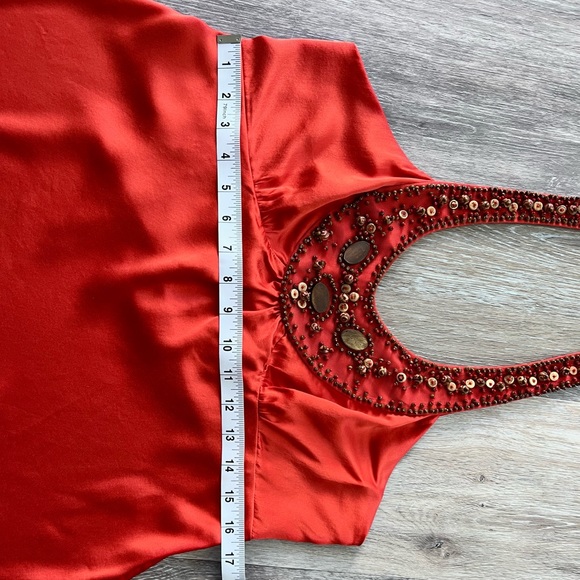 BCBGMaxAzria Red Orange Halter Neck Silk Top Shirt Size L Large - Picture 12 of 14